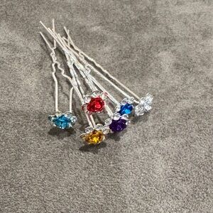 Multicolor Crystal Flower Hair Pins - Pack of Decorative Bobby Pins